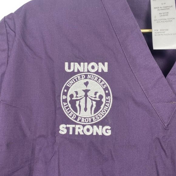 Harriton Unisex Scrub Top Deep Purple Size S Custom Print Union Strong 0170 - Picture 2 of 7